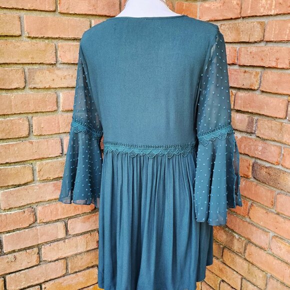 Altar'd State Brand Dress. Forest Green Floral Embroidered Swiss Dot. Size Small - Picture 5 of 12